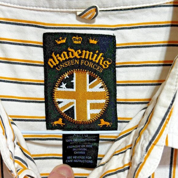 Akademiks Dress Shirt Men's XL Long Sleeve Orange White Striped 100% Cotton - Picture 3 of 16